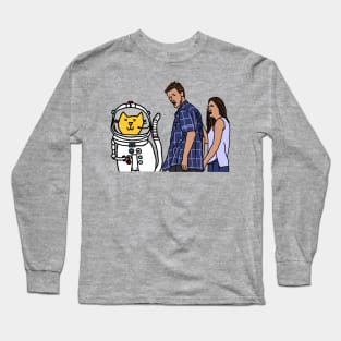 Distracted Boyfriend Meme Sci Fi With Space Cat Long Sleeve T-Shirt